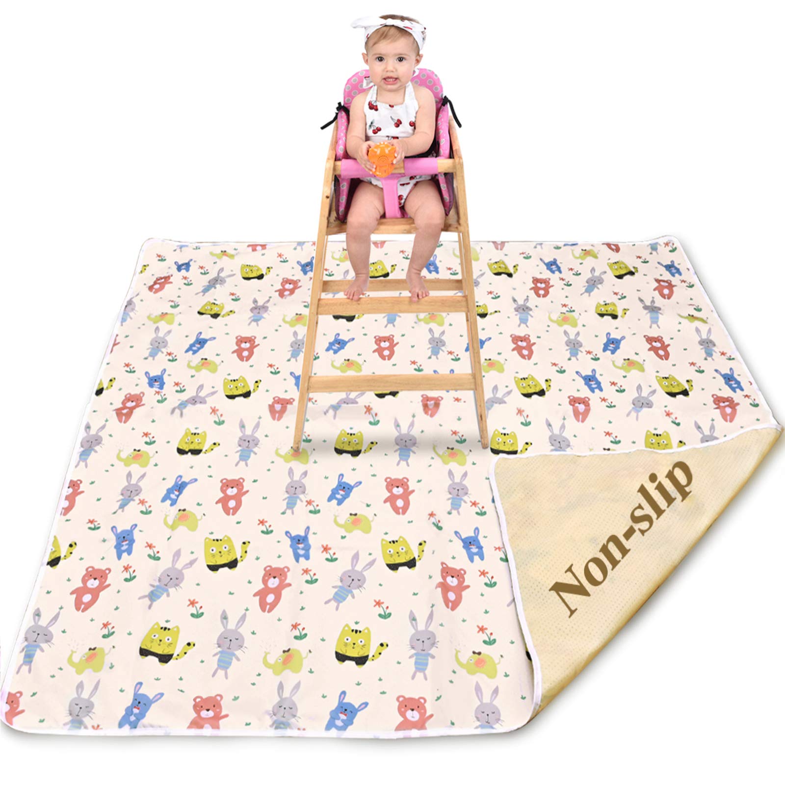 Nabance Splash Mat for Underneath Highchair, 53” Washable Floor Splat Mat for Children Messy Play Time, Nonslip Waterproof Food Splash Spill Mat for Pet, Table Protector Cover