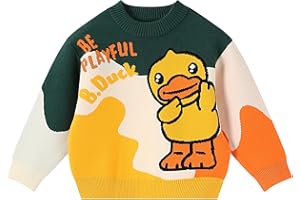 BDUCK+ B.Duck Kids Sweater Cute Cartoon Duck Crewneck Long Sleeve Knitted Pullover Tops for Unisex Boys Girls Size 3-12 Years