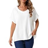 Seta T Women's Linen Shirts Short Sleeve V Neck t Shirts Casual Outfits Loose Summer Blouse