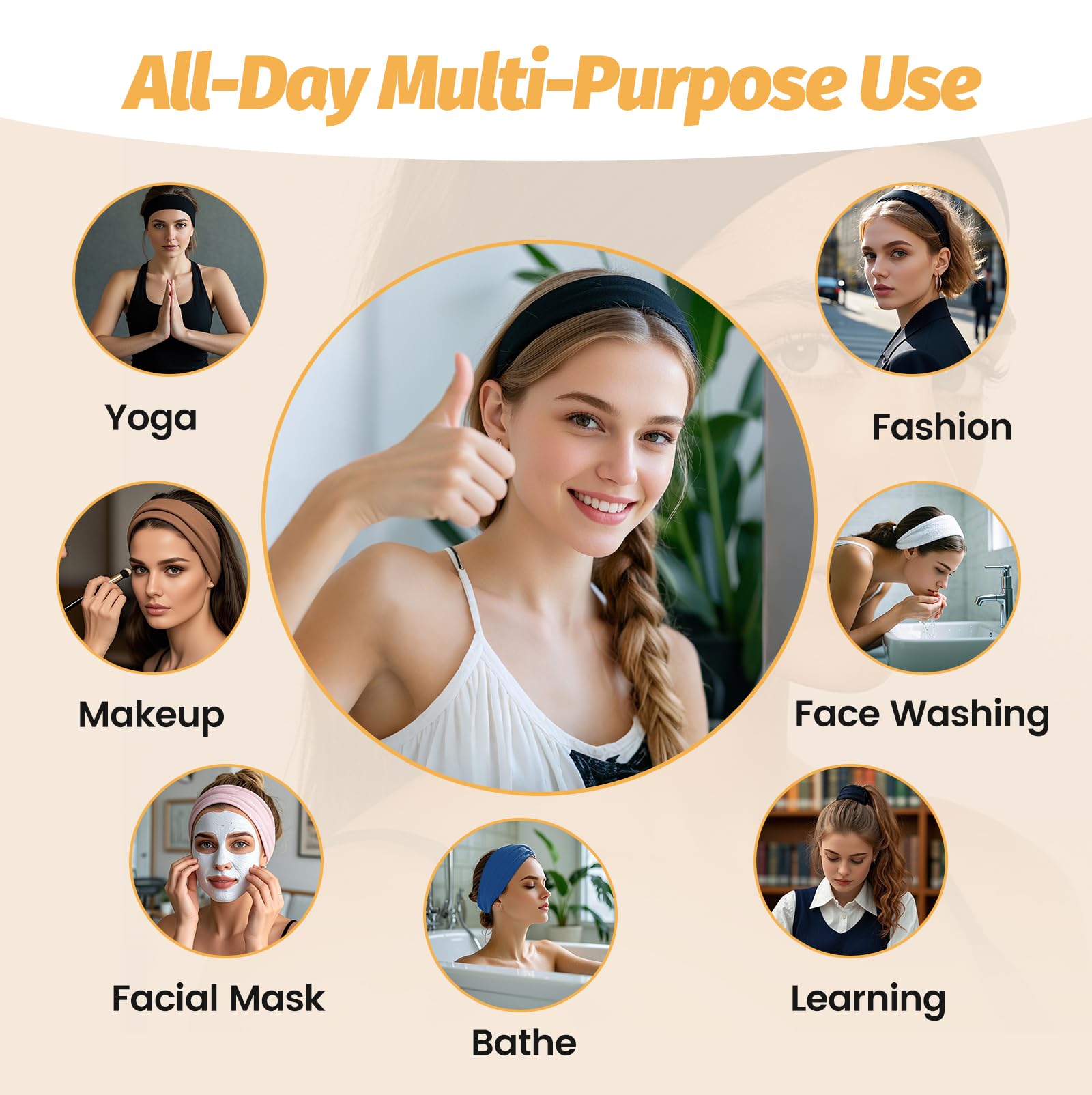 HSEM Headbands for Women - 6 Pack Wide Elastic Hair Bands | Stretchy Sweatbands Hair Bands | Soft Sports Thin Head Bands | Non-Slip Accessories Bands for Fashion, Washing Face, Workouts, Yoga, Daily Use