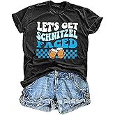 German Oktoberfest Shirt Women Funny Oktoberfest Group Shirts Let's Get Schnitzel Faced Short Sleeve Tee Tops