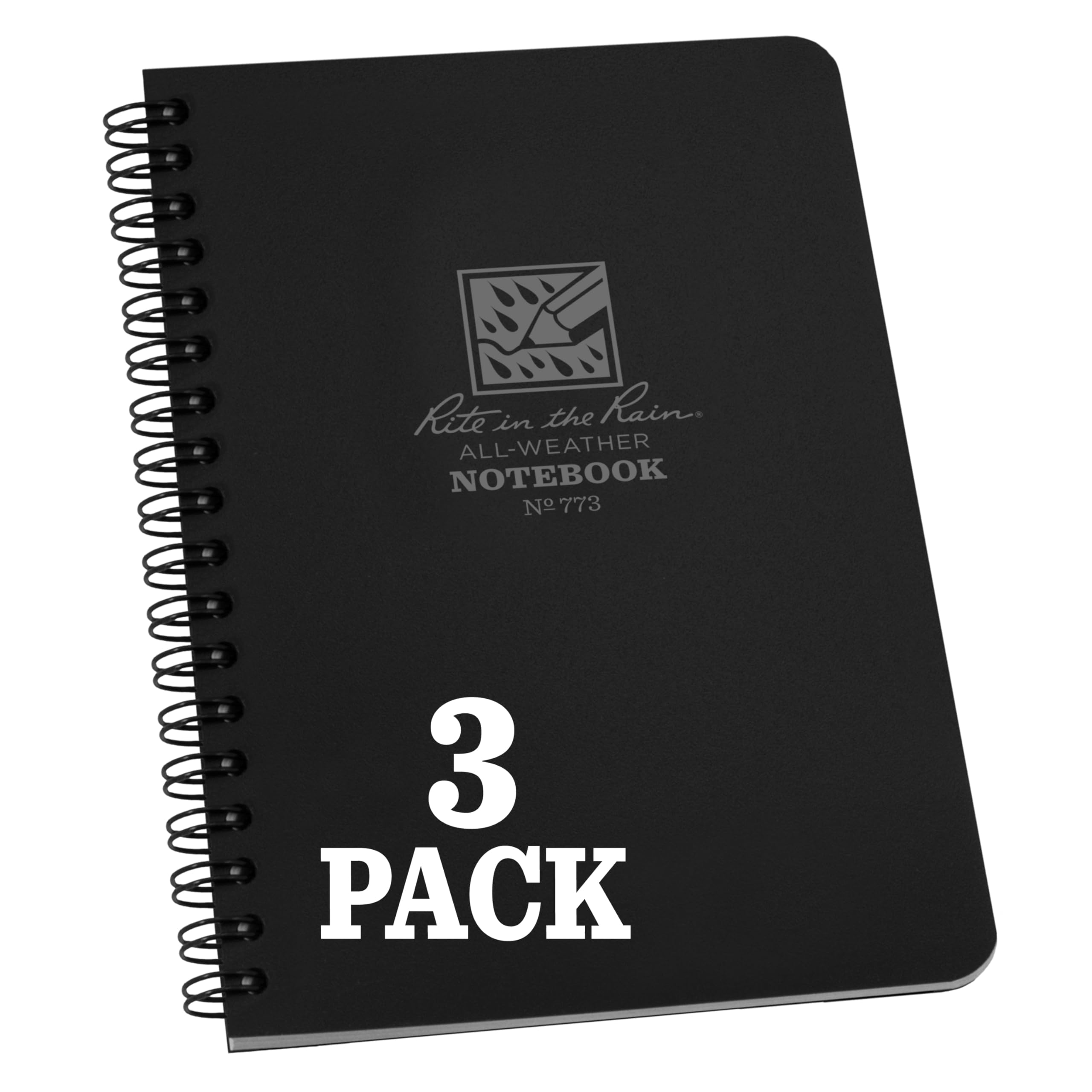 Rite in the Rain Weatherproof Side Spiral Notebook, 4.625" x 7", Black Cover, Universal Pattern, 3 Pack (No. 773L3)