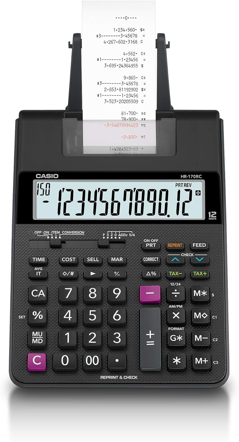Casio HR170RCBK Mini Desktop Printing Calculator Calculators Business
