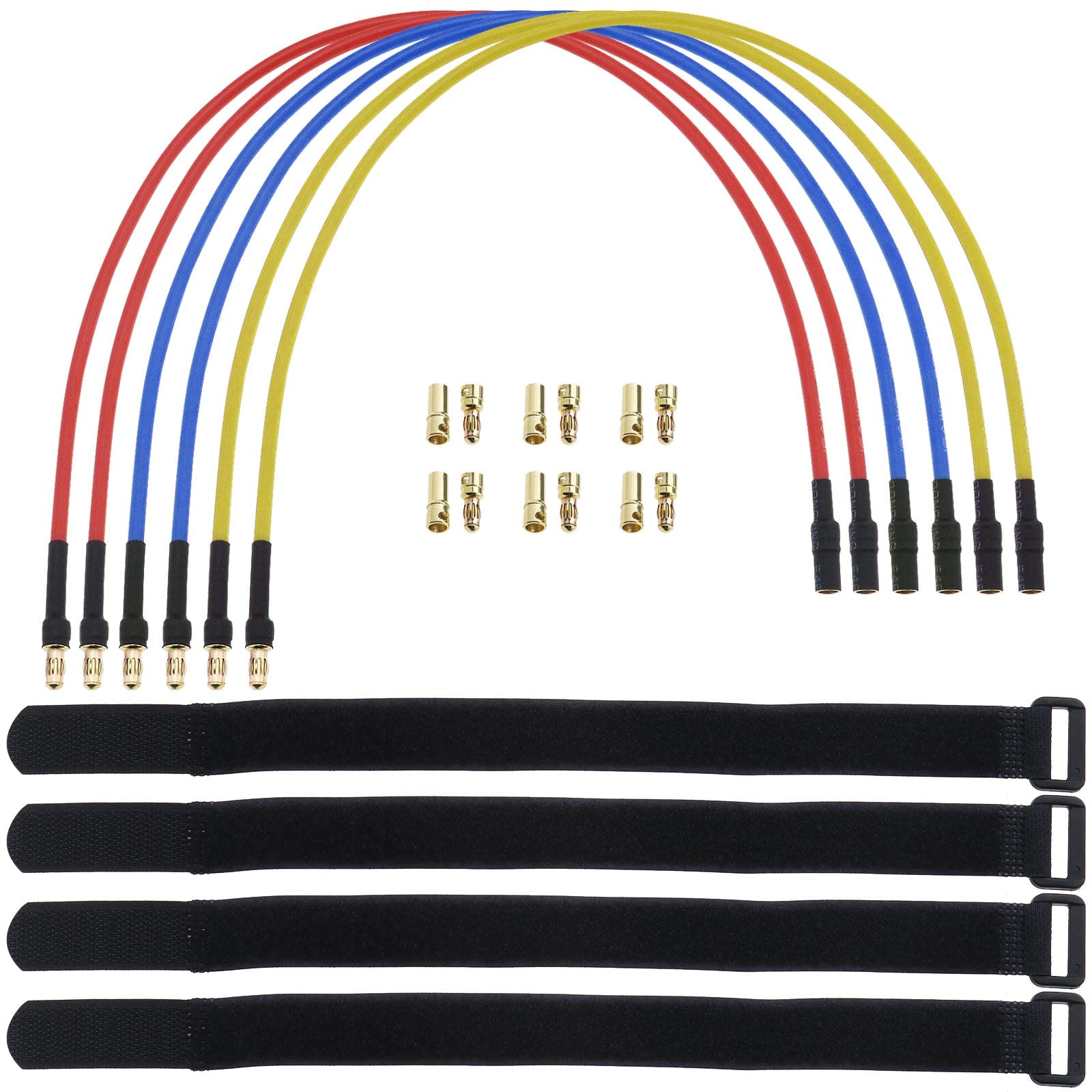 EMSea 6PCS ESC Extension Cable Electronic ESC Motor Cable with 6 Pairs 3.5mm Banana Plug & 4PCS Cable Ties RC Car Boat Parts 16AWG 30CM