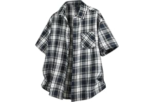 Men's Casual Plaid Button Down Shirt Short Sleeve Gingham Dress Shirts Regular Fit Tee Work Tops with Pocket