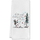 Cilrii Winter Snowman Christmas Tree Kitchen Towels, Funny Snowman Xmas Cardinal Bird Dish Tea Towels, Holiday Winter Snowflake Christmas Decorative Hand Towel for Kitchen Bathroom, 16x24 Inch