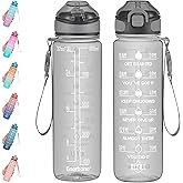 Enerbone 32 oz Water Bottle with Times to Drink and Straw, Motivational Drinking Water Bottles with Carrying Strap, Leakproof BPA & Toxic Free, Ensure You Drink Enough Water for Fitness Gym Outdoor