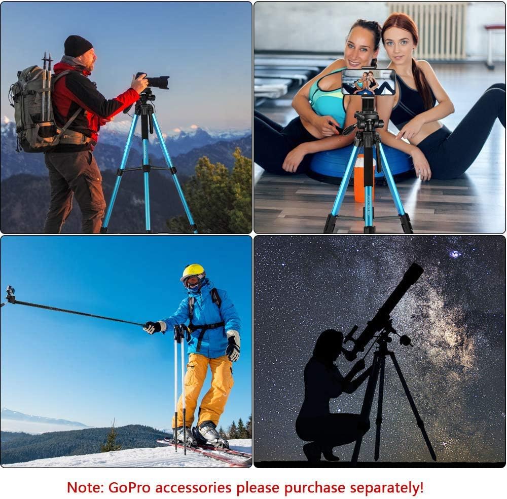 72-Inch Camera/Phone Tripod, Aluminum Tripod/Monopod Full Size for DSLR with 2 Quick Release Plates, Universal Phone Mount and Convenient Carrying Case Ideal for Travel and Work - MH1 Blue : Camera & Photo