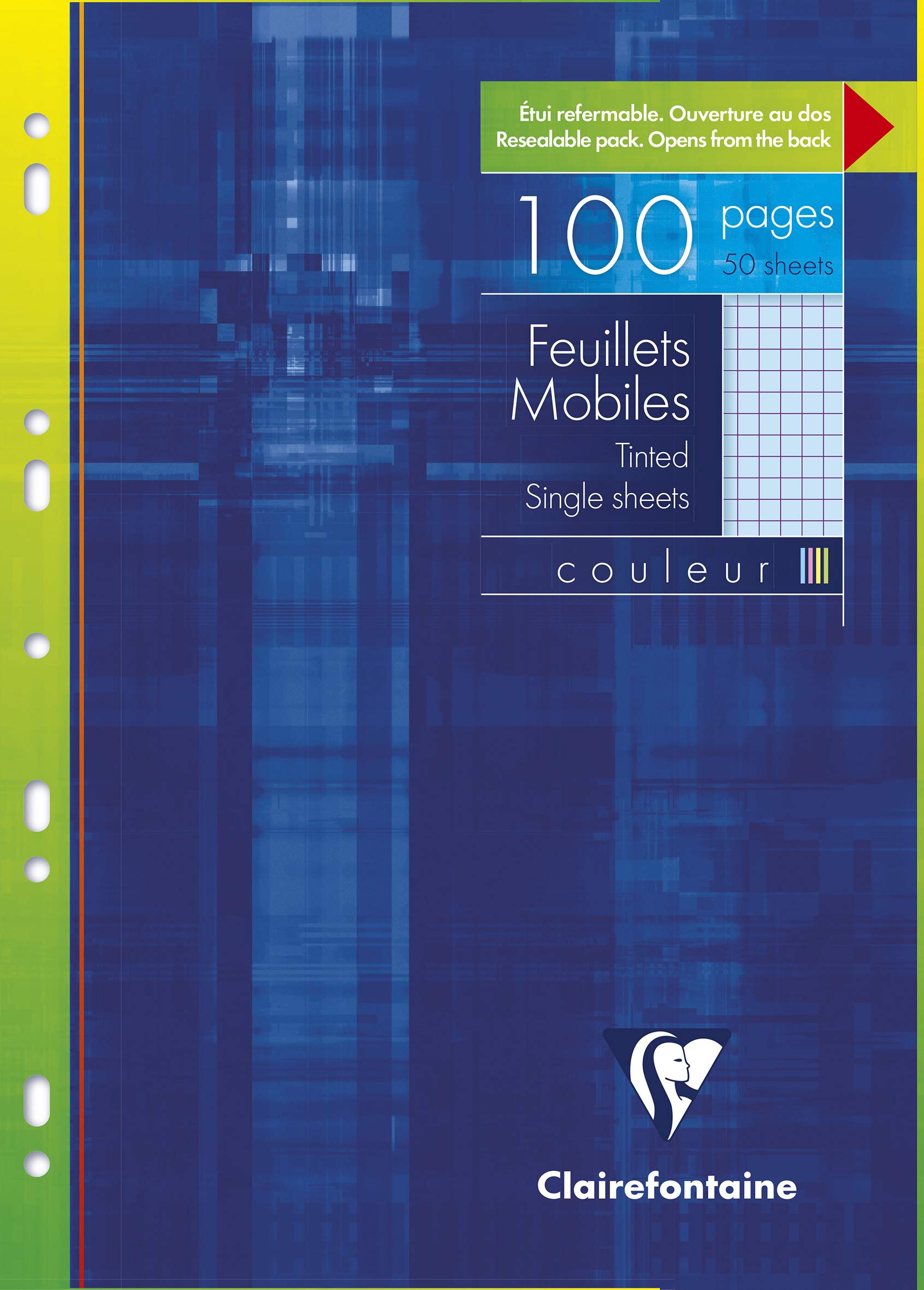 Clairefontaine 1740C - One Pack of Blue Perforated Single Sheets - 50 Sheets - A4 21x29.7 cm - 100 Small Squares Pages - White Paper 90 g - Reusable Wallet — image 1