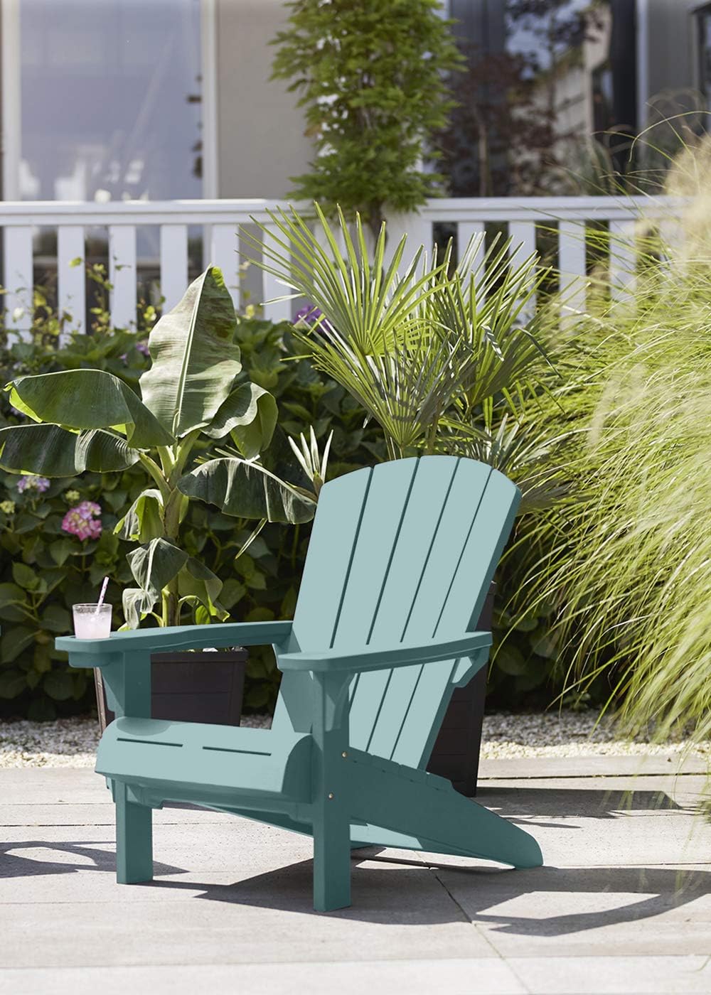 KETER Alpine Adirondack Resin Outdoor Furniture Patio Chairs with Cup Holder-Perfect for Beach, Pool, and Fire Pit Seating, Teal : Garden & Outdoor