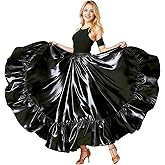 Baisdan Dance Skirt for Women, Flamenco &amp; Belly Dance Skirt, Long Satin Spanish Folk Costume, Halloween Costume
