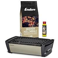  Aurora Enders Tischgrill schwarz klein Balkon Camping Picknick ✔ eckig ✔ tragbar rauchfrei ✔ Grillen mit Holzkohle ✔ für den Tisch 
