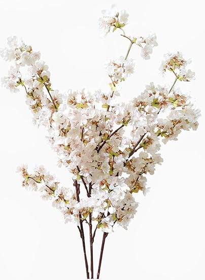 Amazon Com Ahvoler Artificial Cherry Blossom Branches Flowers Stems Silk Tall Fake Flower Arrangements For Home Wedding Decoration 39 Inch 3 Pcs Ivory Furniture Decor