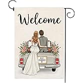Just Married Wedding Garden Flag 12x18 Inch Burlap Double Sided Outside Marriage Car Welcome Romantic Yard Outdoor Decoration