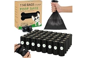 LIFEGOGO Dog Poop Bags 1140 Count (57 Rolls), Unscented Leak-Proof Waste Bag, 13x9" Black Doggy Poop Bags with Bone-Shaped Dispenser, Extra Thick & Easy Detach