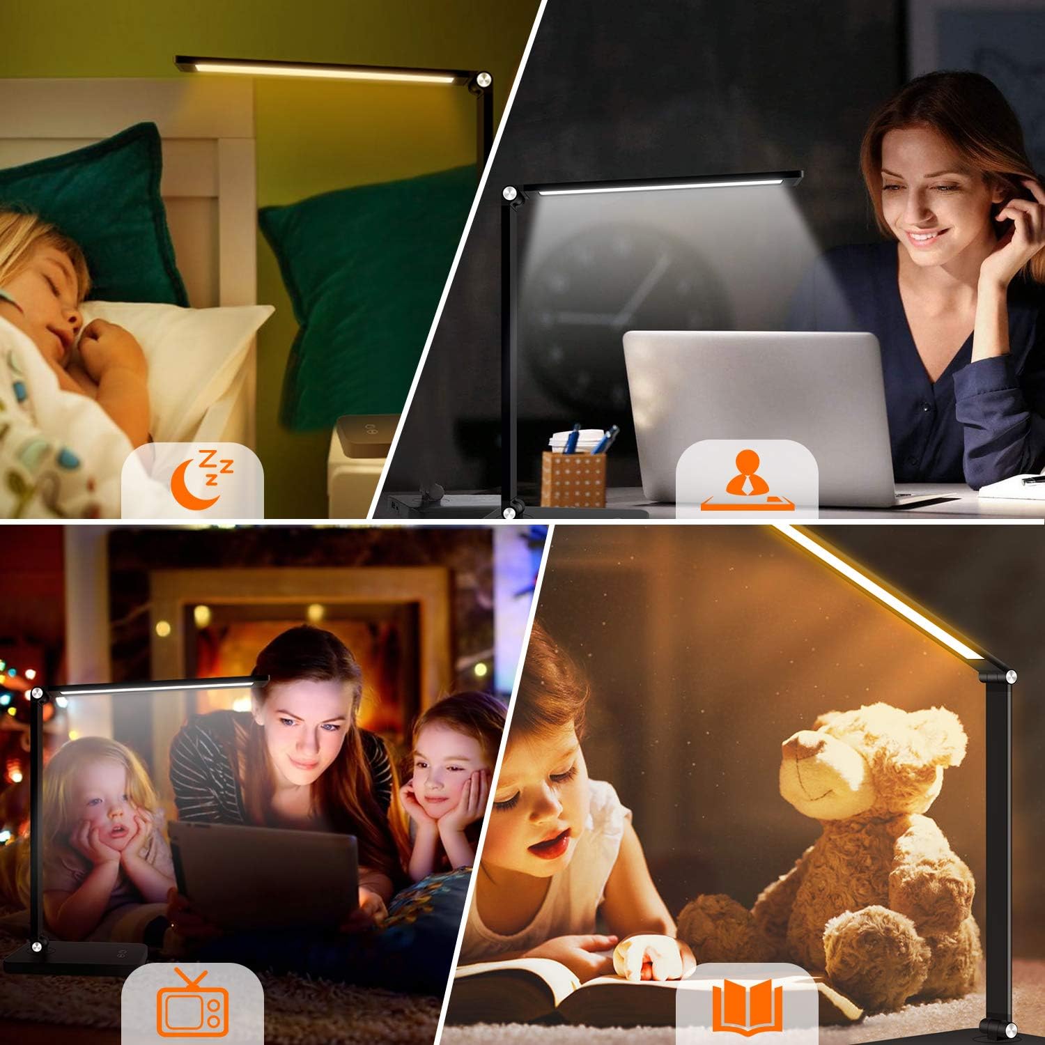 LED Desk Lamp, BEACON Desk Lamp with USB Charging Port, 5 Lighting Modes with 3 Brightness Levels, Memory Function, Eye-Caring Office Foldable Lamp, Touch Control, Black: Home Improvement