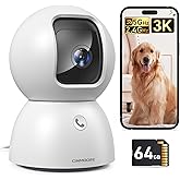 CINMOORE Smart 3K Indoor Dome Security Camera with AI Human/Pet/Facial Detection, 360° Pan-Tilt Coverage, 2-Way Audio, 2.4GHz 5GHz Dual-Band Wi-Fi - Includes 64GB SD Card & No Subscription Needed