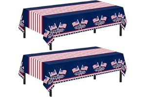 Childom 4th of July Decorations,2 Pack Patriotic Tablecloth,Patriotic Decorations 54" x 108" Disposable American Flag Tablecloth,Plastic Table Cover for Fourth of July Camping Memorial Party Supplies