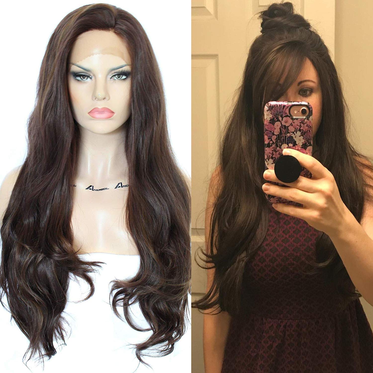 Color Brown Wigs Black Wig Short Straight Hair Brown Highlights