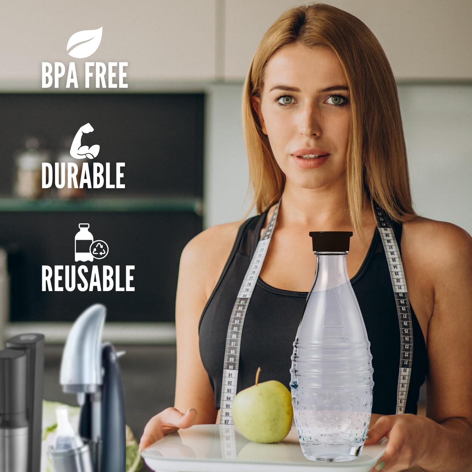 Glass Carbonating Bottle fits SodaStream Aqua Fizz, Crystal, and Penguin Sparkling Water Machines, Not for Plastic Bottle Machines, 2-Pack