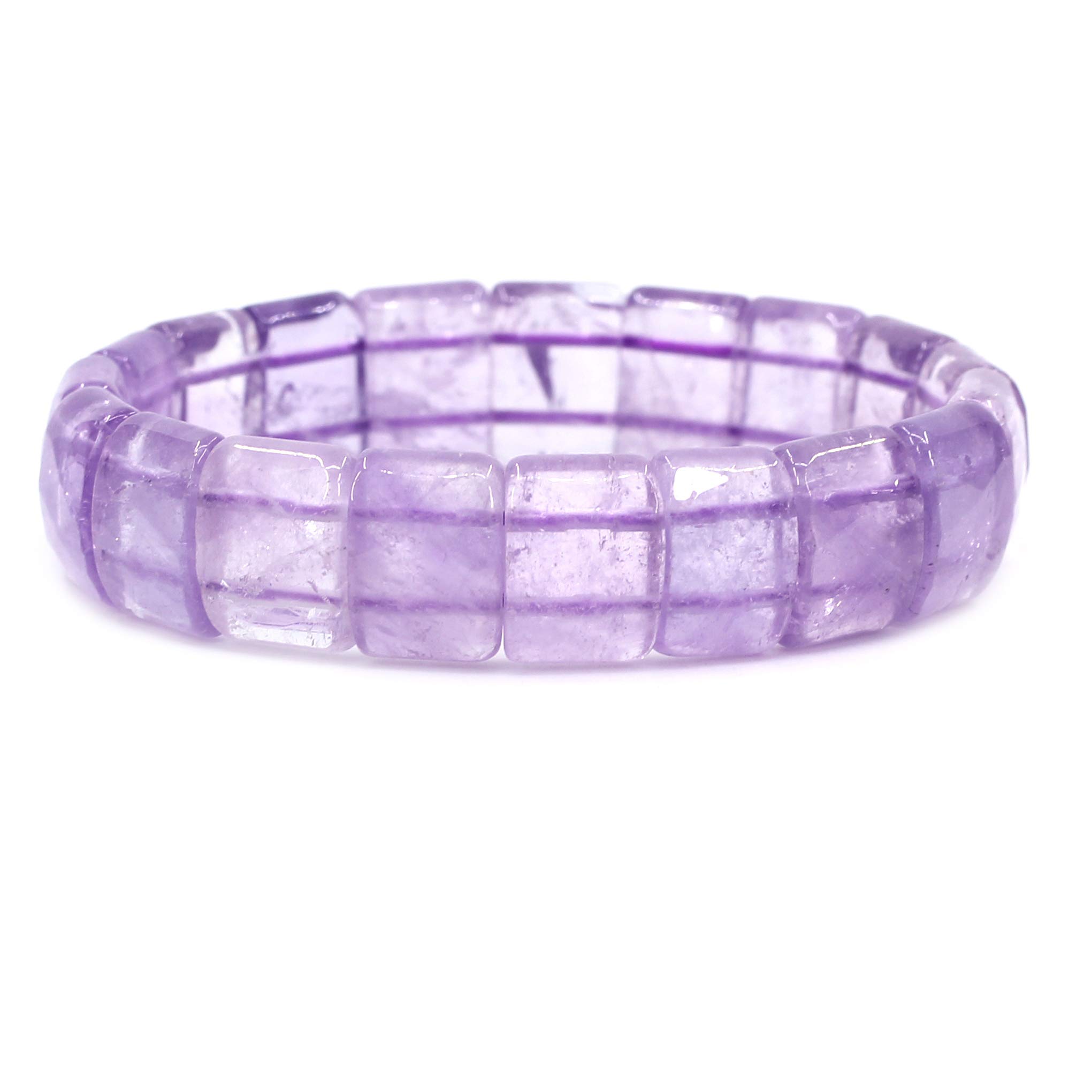 CHENYUE Natural A Lavender Amethyst Gem Semi Precious Gemstone 15mm Faceted Square Grain Beads Stretch Bracelet 7.5 Inch