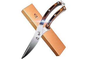 TUO Kitchen Poultry Shears, Multi-Purpose Scissors with Sturdy Pakkawood Handle; Heavy-Duty Professional High Carbon Stainless Steel Shears- Fiery Series