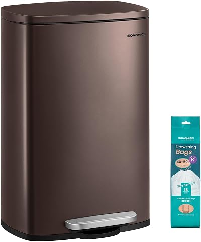 Songmics 50 L Kitchen Bin with Soft Close Pedal Steel Inner Brown LTB50BR02