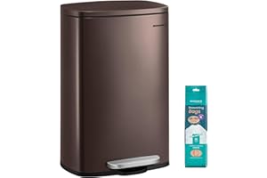 SONGMICS 13 Gallon (50 L) Trash Can, Stainless Steel Kitchen Garbage Can, Recycling or Waste Bin, Soft Close, Step-On Pedal, Removable Inner Bucket, Brown ULTB50BR