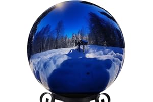 12 Inch Stainless Steel Gazing Globe,v2croft Hollow Ball Mirrored Surface Polished Shiny Sphere,Garden Stainless Steel Gazing Ball for Outdoor Lawn Pond Yard Ornament(Blue)