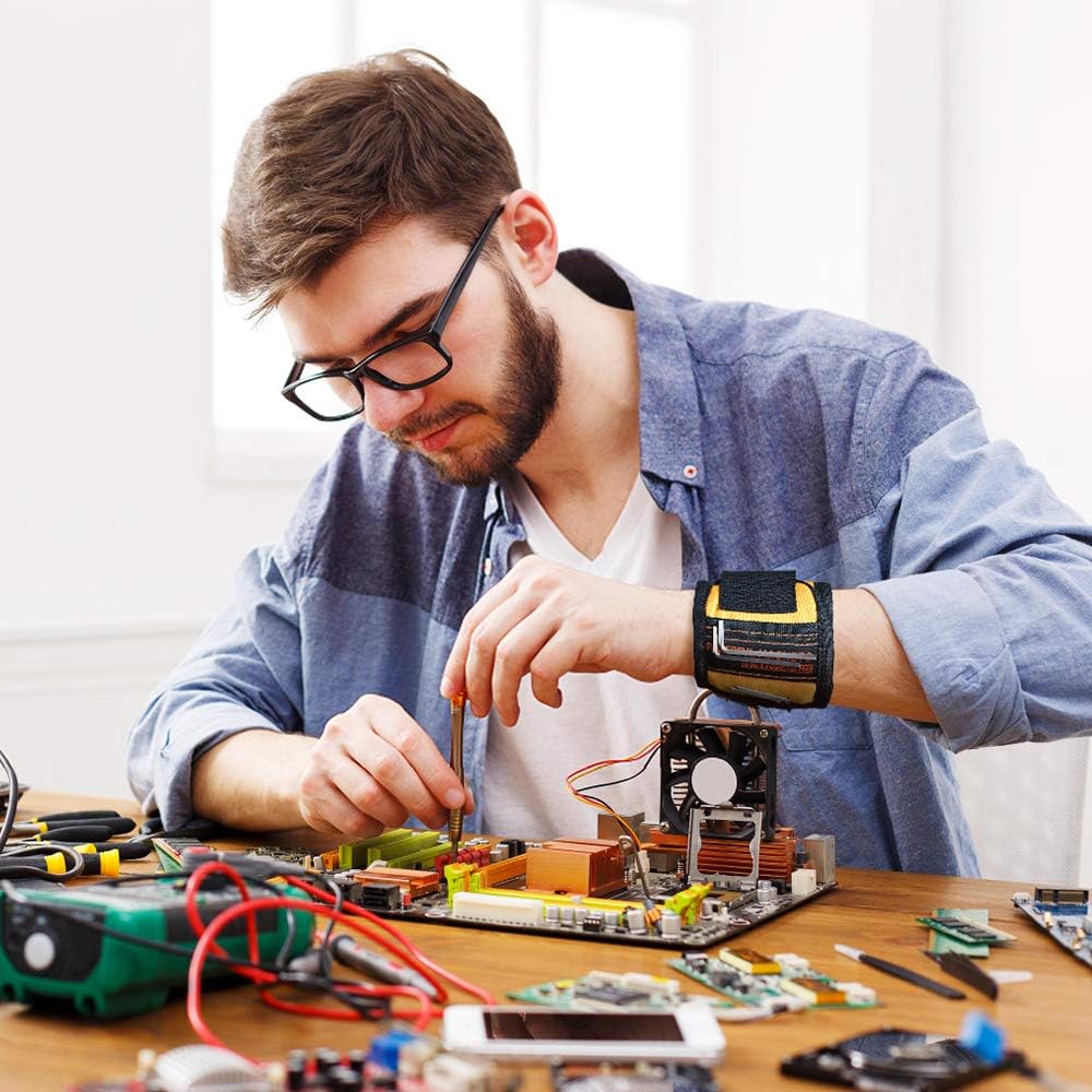 Magnetic Wristband Gifts for Men Women- Magnetic Tool Wristband with 15 Powerful Magnets for Holding Screws, Nails, Drill Bits, Unique Tool for Men, Best Gadgets DIY Gifts, Father/Dad, Husband, Him - - 