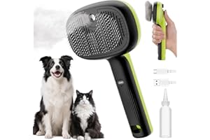 Pecute Cat Steam Brush, Self-Cleaning Steam Cat Brush with 2 Water Spray Modes, Large Capacity Tank, Steaming Renu Dog Brush for Shedding Massaging Grooming, Cool Mist Only