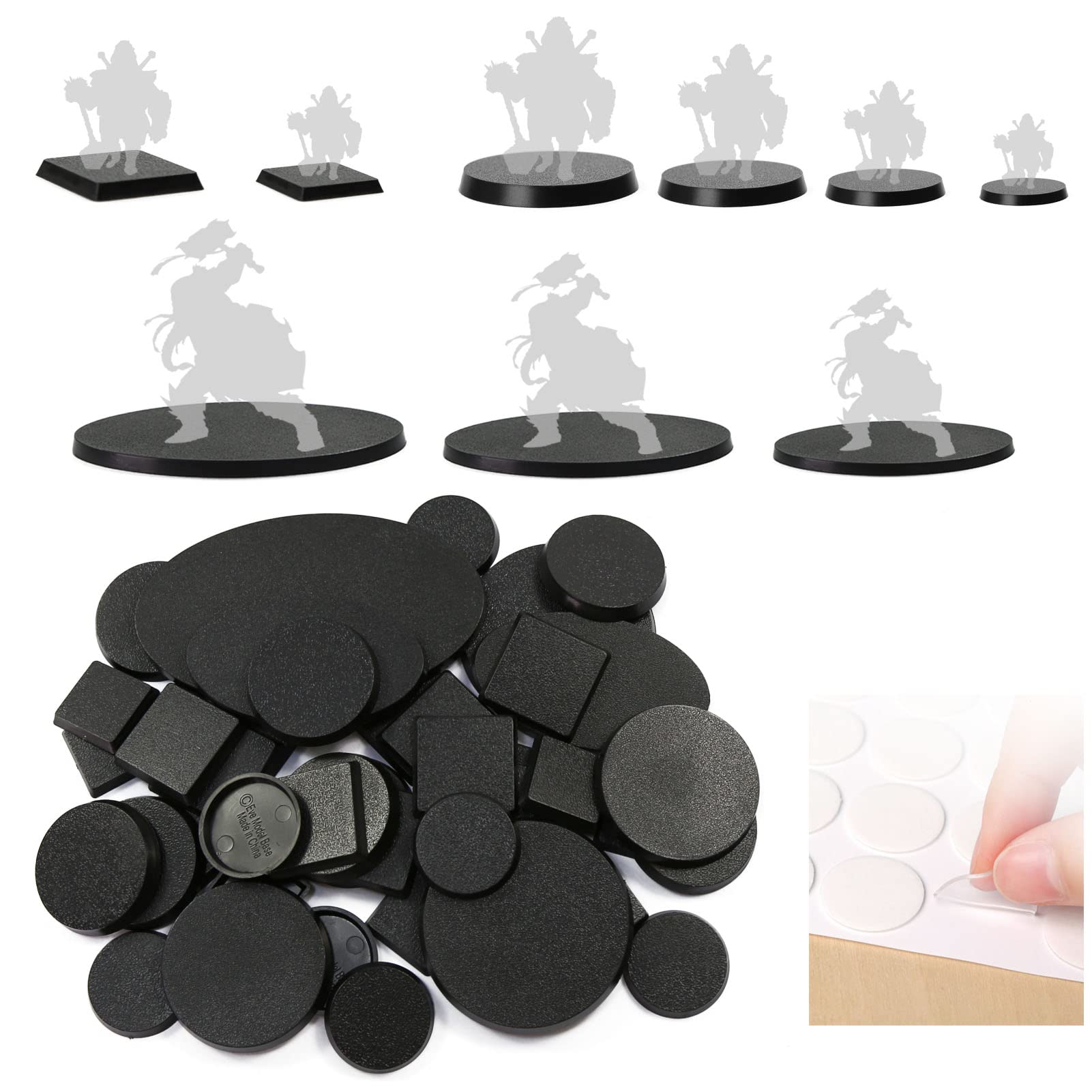 Evemodel 80Pcs Mixed Model Base Plastic Base for Sand Table War Games Table and Miniature Game with Mixed Base Square Oval Round (Mix)