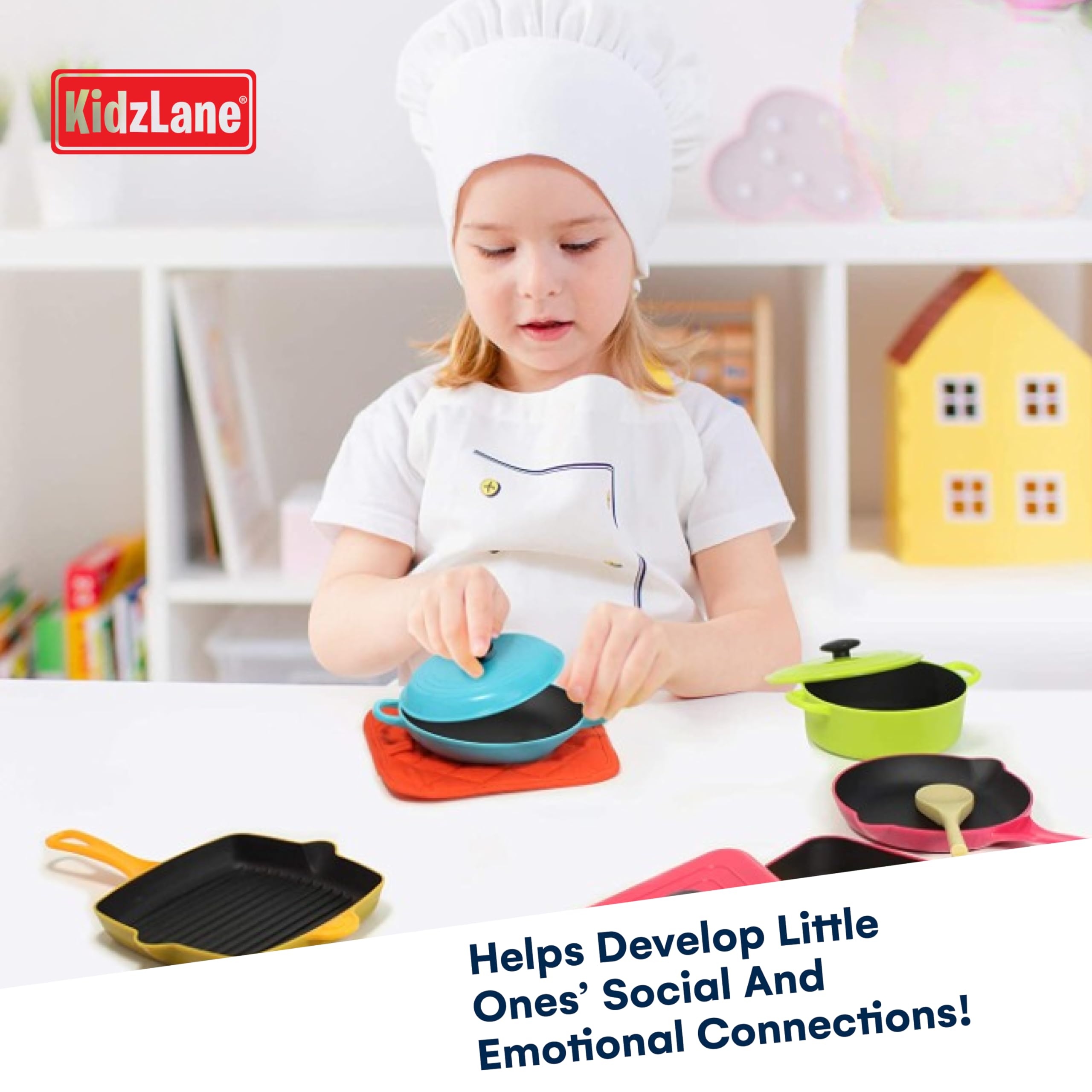 Kidzlane Kids Play Pots and Pans for Toddlers | Durable Mini Cooking Set for Kids Toy, BPA Free, Dishwasher Safe | Kids Pots and Pans Playset | Pretend Play Kitchen Accessories for Kids and Toddlers