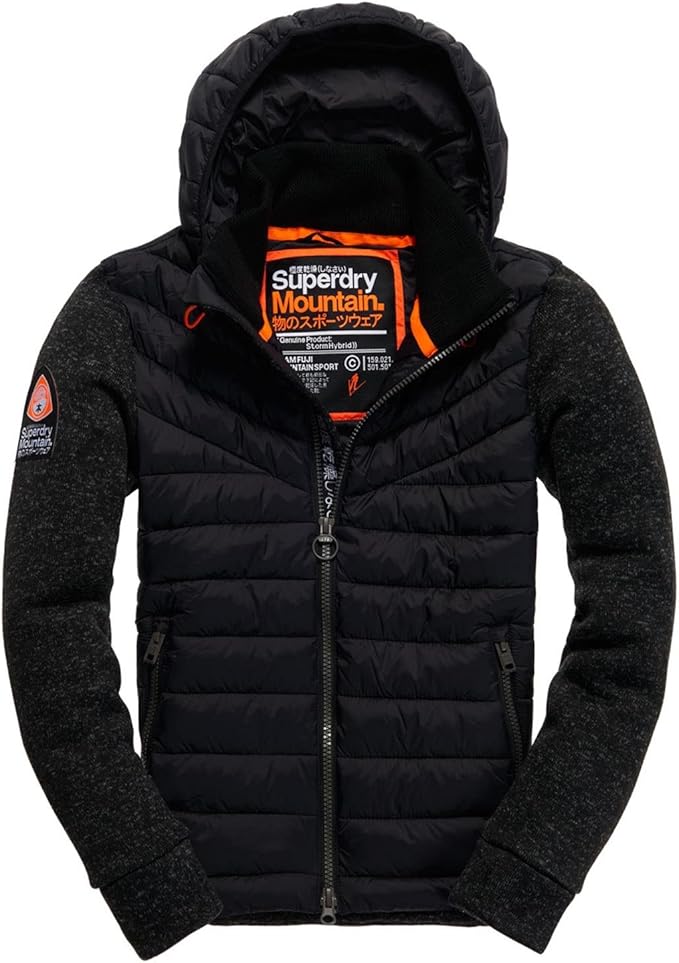 Superdry Mens Storm Hybrid Hooded Jacket, XXLarge, Gritty Black