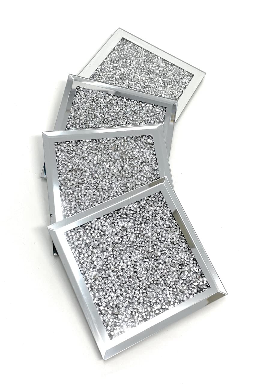 Lesser and Pavey Square Shaped Sparkle Diamante Crushed Jewel Glass Glitter Coasters Set of 4 10cm x 10cm
