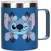 Bioworld Stitch Face and Leaves 14oz Vacuum Sealed Stainless Steel Coffee Mug