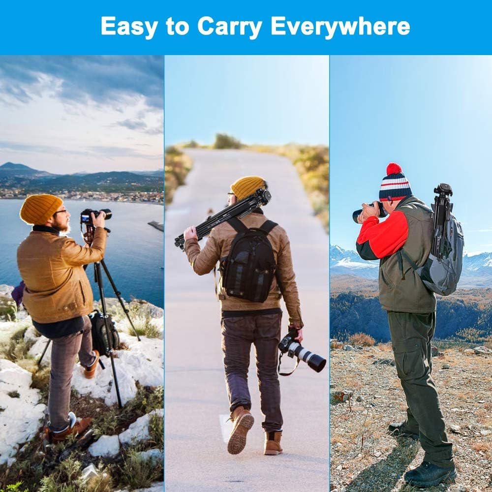 VICTIV 72 inch Aluminum Camera Tripod Loads Up to 11.6lbs, Lightweight Travel Tripod for DSLR with Extra Quick Release Plate and Pan Head Plus Phone Holder Compatible with iPhone/Android (T70) : Camera & Photo