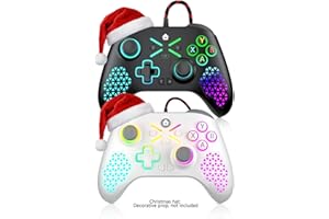 Dinosoo 10ft Wired RGB Controller for X-box One Series X|S & PC, Turbo, Macro Function, 4 Vibration Motors, 3.5mm Audio Jack - Black White