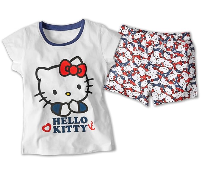 Hello Kitty Kinder Shorty Set Pyjama 100% Baumwolle Nachtwäsche Öko-Tex