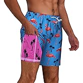 feelacle Mens Swim Trunks with Compression Liner Quick Dry 5.5 Inch Swimming Board Shorts Swimwear Bathing Suit