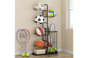 YHANEC Ball Storage Rack, 5 Layer Ball holder for Basketball Football Volleyball Soccer, Sports Equipment Organizer for Garag