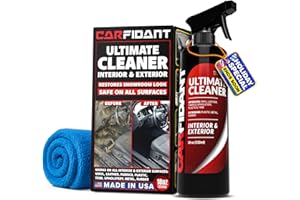 Carfidant Car Interior and Upholstery Cleaner - Deep Clean Car Seats and Leather - Safe All-in-One Spray for Leather, Fabric, Plastic, Vinyl, Rubber - 18oz Car Cleaning Kit with Towel