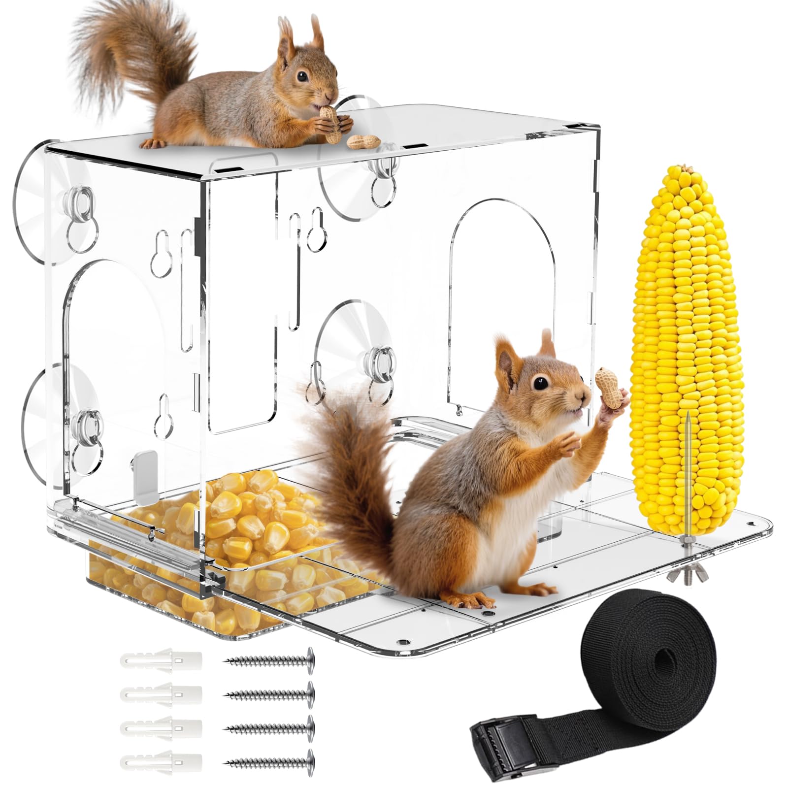 Photo 1 of Window Squirrel Feeder for Outside – 3 Mounting Options (Screw/Strap/Suction) which Easy to Install, Weatherproof Squirrel House, No Assembly Required – Ideal Backyard Gift for Father Mother Parent