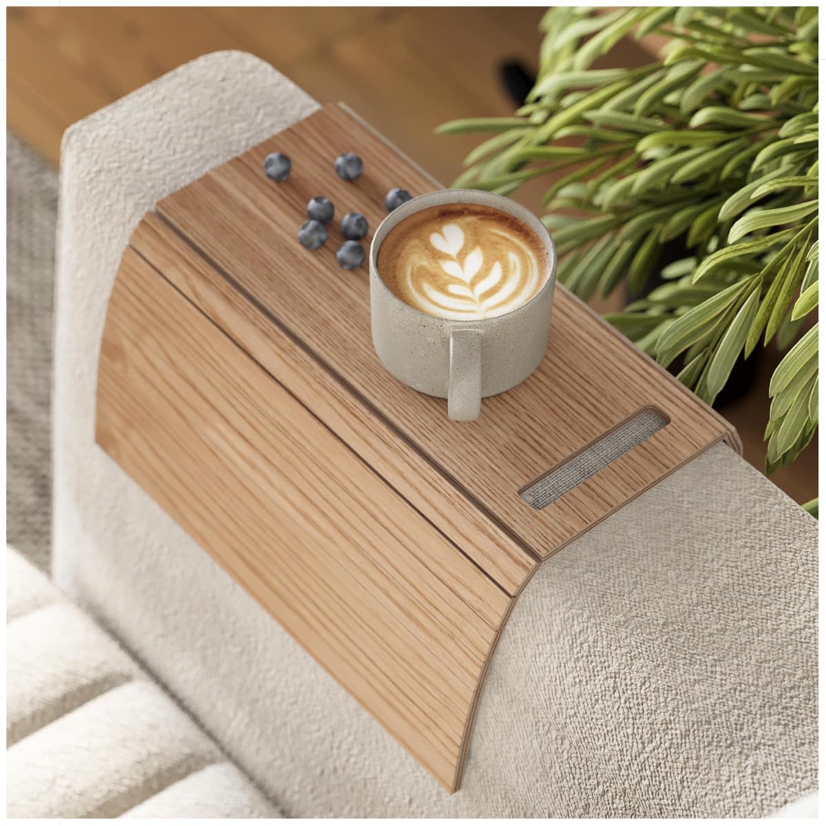 EWART WOODS Sofa arm Tray Table Couch Bedside Holder Wood Side Coaster Coffee Cup Foldable Protector mat tv Chair armrest Caddy end Tables Desk Trays for Living Room Phone Holder (Corlor 2. Natural)