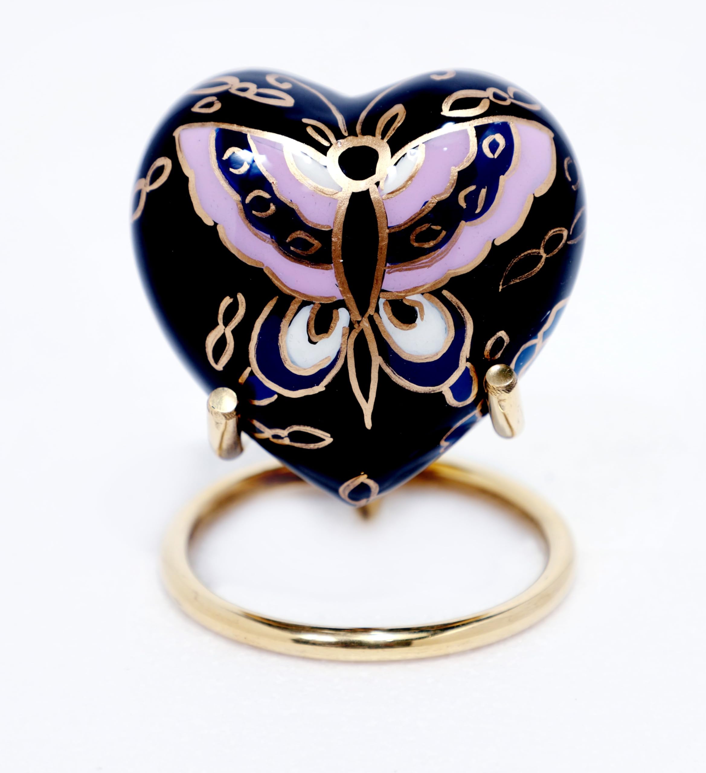 Royal Rapture Urn for Ashes Funeral Memorial Cremation Keepsake Love Urns Decorative Brass Heart with Stand (Butterfly Blue-Black, 3") RHM03-20 โ image 1