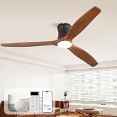 Sofucor 52" Smart Ceiling Fan with Lights and Remote Solid Wood | Flush Mount Modern Ceiling Fans Works with Alexa/Google/App, Dimmable 6-Speed Timing Reversible DC Motor for Bedroom Patio