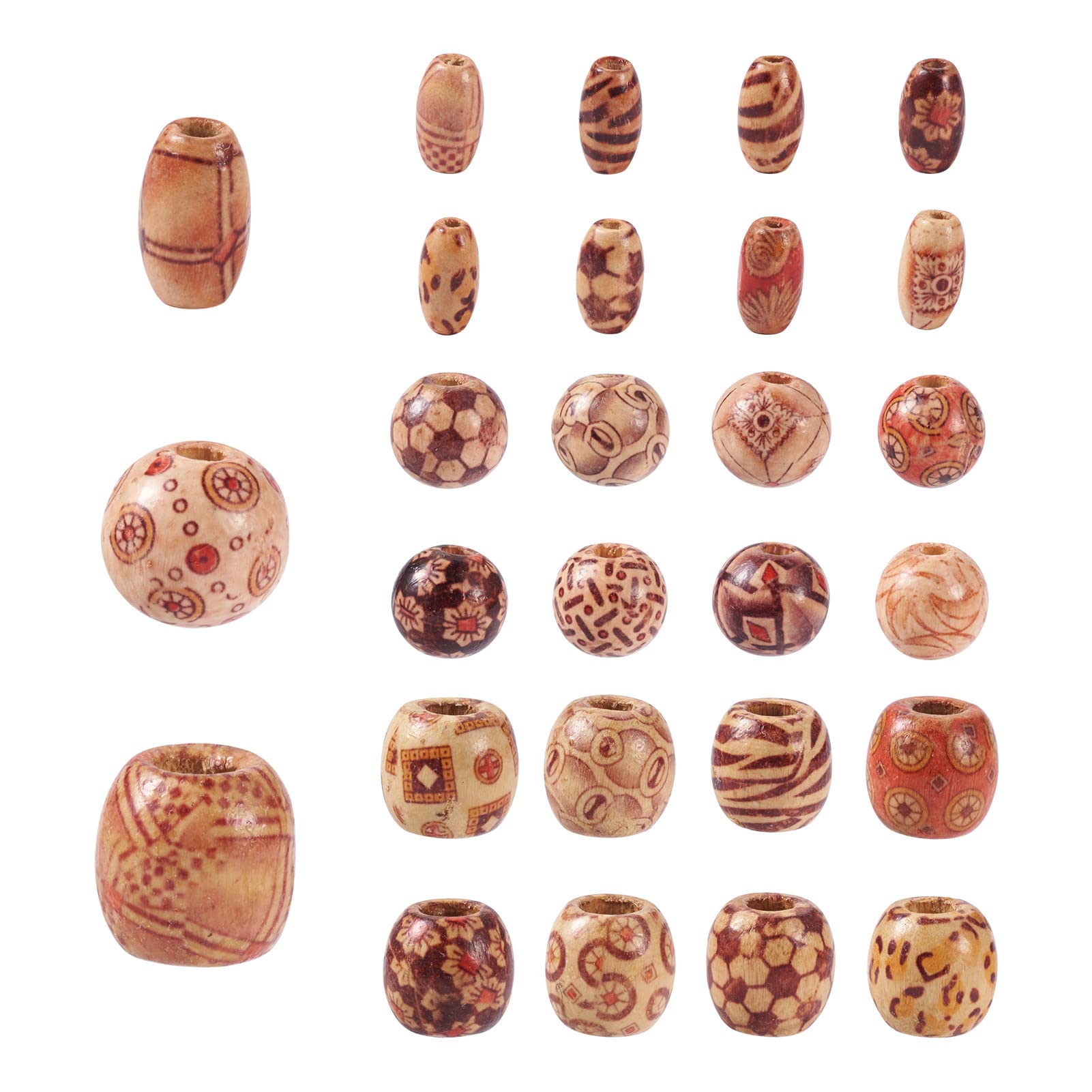 Craftdady 300pcs Mixed Round Oval Wooden Ball Spacer Beads with 3-7mm Holes Natural Painted Wood Loose Round Beads for Jewelry Making Crafting