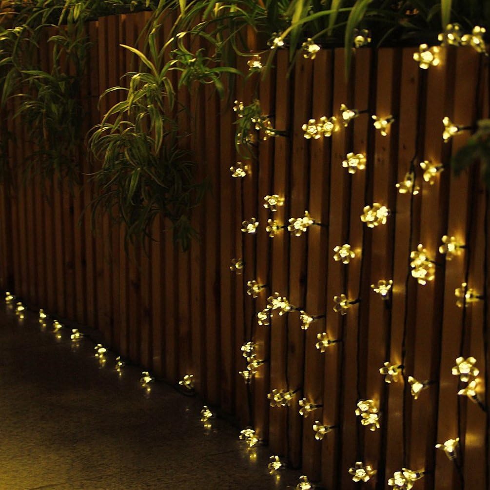 zonyee 7M 50 LED Solar String Lights Flower Bulbs Solar Garden Lights Waterproof Decorative Lighting Fence Lights for Garden, Patio, Yard, Home(Warm White)