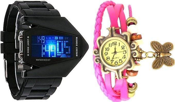 Quality Assured - Pack of 2 Black LED Aircraft Model with Light - Digital Display Mens Wrist Watch...