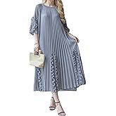 Shangeek Plus Size Fall Dress for Women Round Neck Long Sleeve One Size Elegantly Casual Dresses